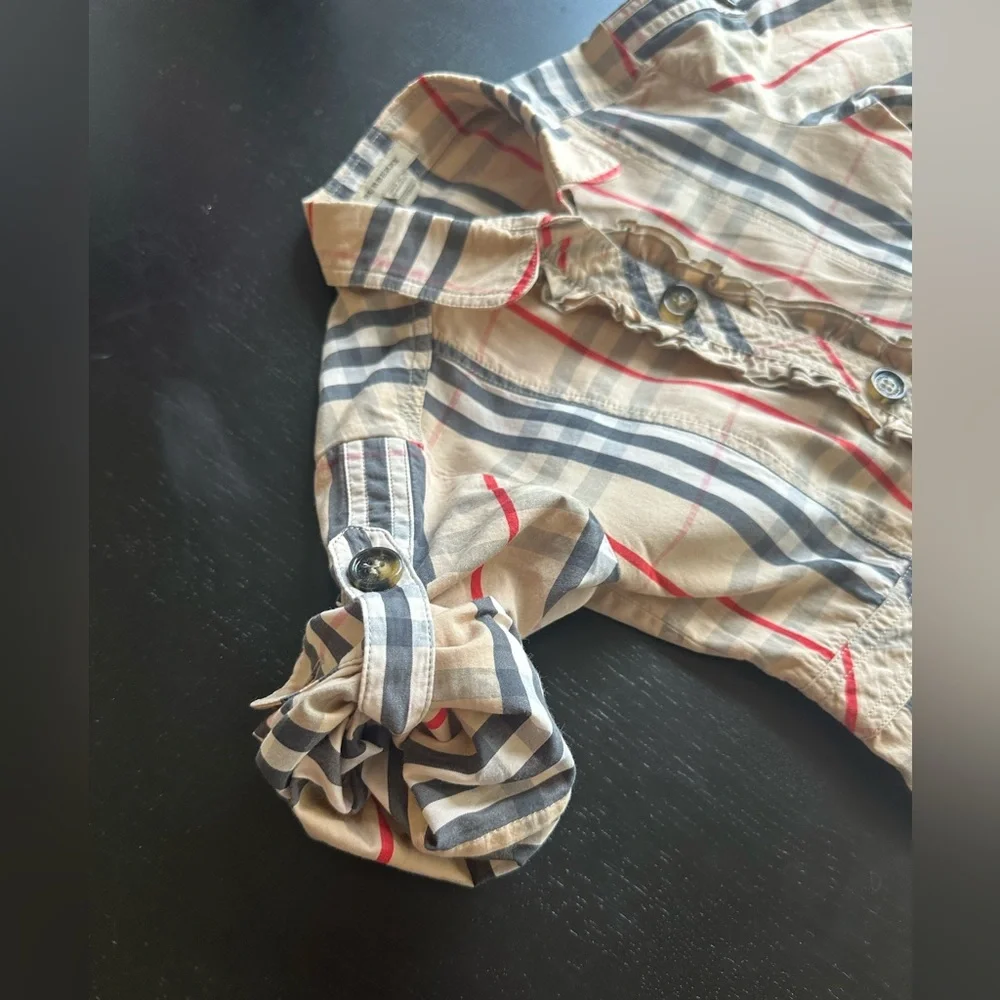 Burberry Plaid Long Sleeve Tie Front Shirt Dress - Picture 4 of 6